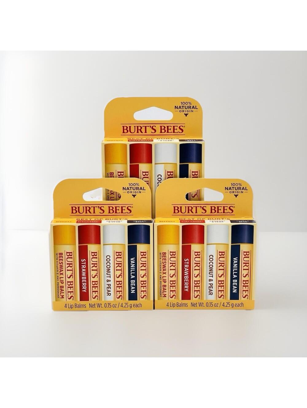 (RB)Burt's Bees Lip Balm 4-Pack Lot of 3 Bulk 12 Tubes Total Variety Pack Sealed